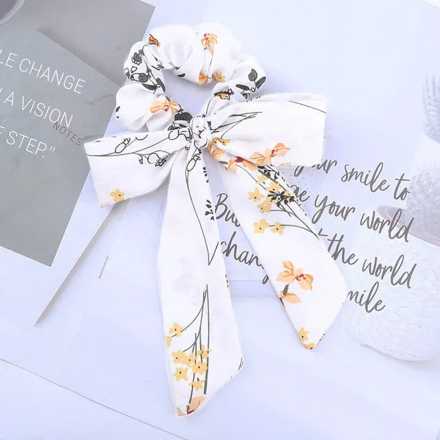 AWAYT Bow Streamers Hair Ring Fashion Ribbon Girl Hair Bands Scrunchies Horsetail Tie Solid Headwear Hair Accessories