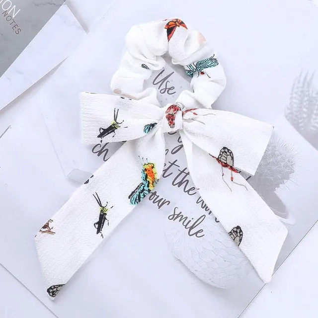 AWAYT Bow Streamers Hair Ring Fashion Ribbon Girl Hair Bands Scrunchies Horsetail Tie Solid Headwear Hair Accessories