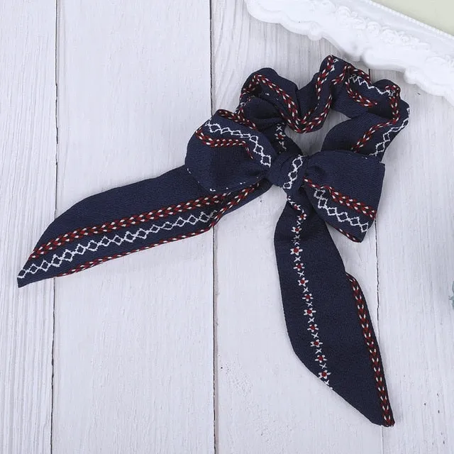AWAYT Bow Streamers Hair Ring Fashion Ribbon Girl Hair Bands Scrunchies Horsetail Tie Solid Headwear Hair Accessories
