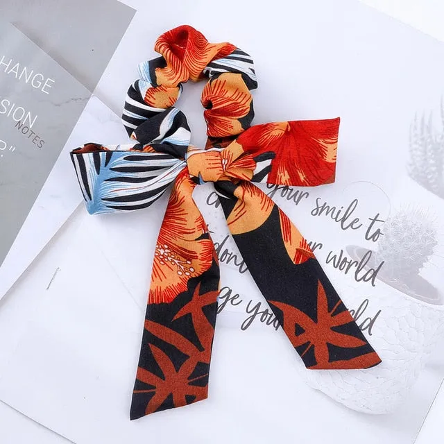 AWAYT Bow Streamers Hair Ring Fashion Ribbon Girl Hair Bands Scrunchies Horsetail Tie Solid Headwear Hair Accessories