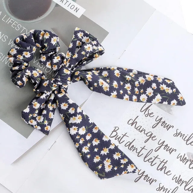 AWAYT Bow Streamers Hair Ring Fashion Ribbon Girl Hair Bands Scrunchies Horsetail Tie Solid Headwear Hair Accessories