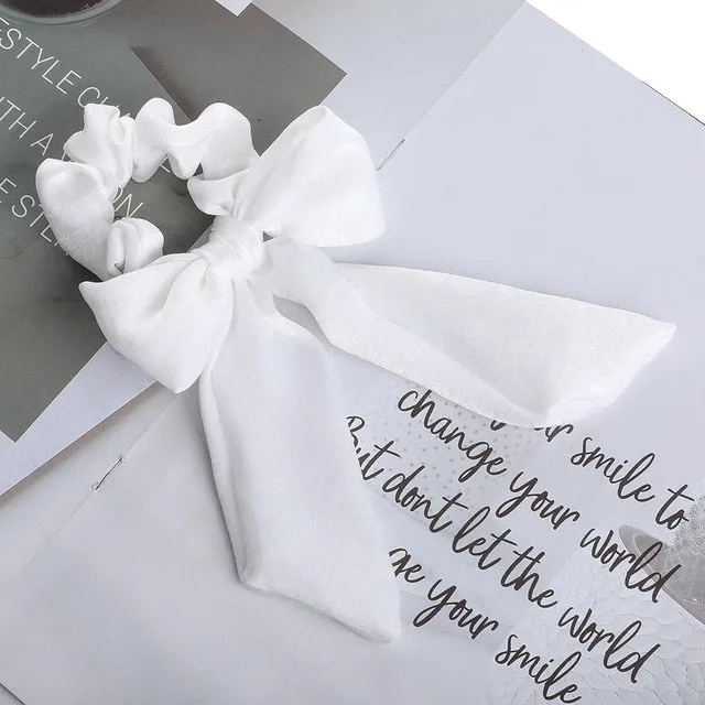 AWAYT Bow Streamers Hair Ring Fashion Ribbon Girl Hair Bands Scrunchies Horsetail Tie Solid Headwear Hair Accessories