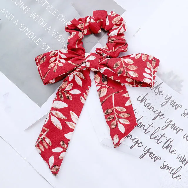 AWAYT Bow Streamers Hair Ring Fashion Ribbon Girl Hair Bands Scrunchies Horsetail Tie Solid Headwear Hair Accessories