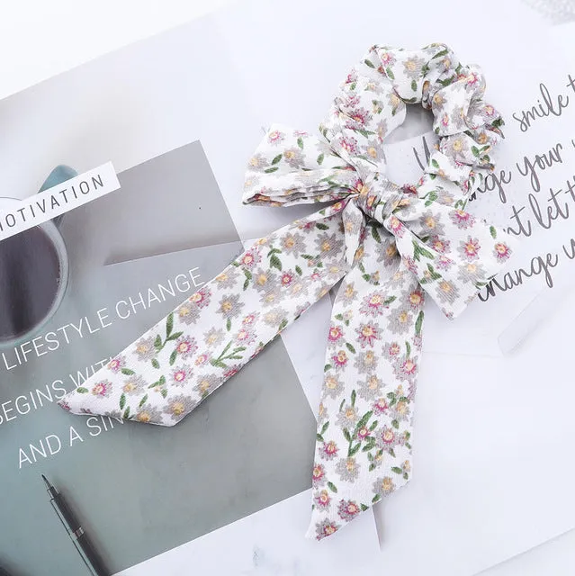 AWAYT Bow Streamers Hair Ring Fashion Ribbon Girl Hair Bands Scrunchies Horsetail Tie Solid Headwear Hair Accessories