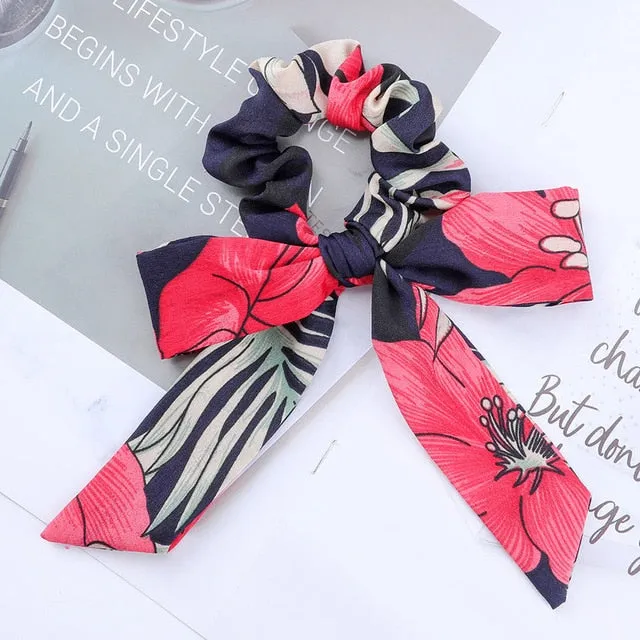 AWAYT Bow Streamers Hair Ring Fashion Ribbon Girl Hair Bands Scrunchies Horsetail Tie Solid Headwear Hair Accessories