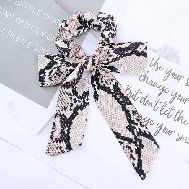AWAYT Bow Streamers Hair Ring Fashion Ribbon Girl Hair Bands Scrunchies Horsetail Tie Solid Headwear Hair Accessories