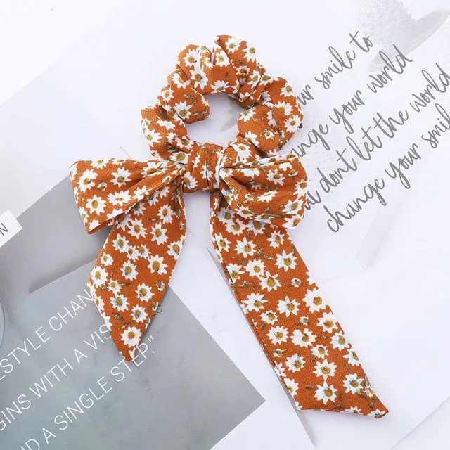 AWAYT Bow Streamers Hair Ring Fashion Ribbon Girl Hair Bands Scrunchies Horsetail Tie Solid Headwear Hair Accessories