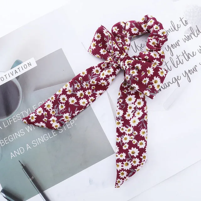 AWAYT Bow Streamers Hair Ring Fashion Ribbon Girl Hair Bands Scrunchies Horsetail Tie Solid Headwear Hair Accessories