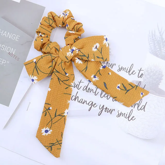 AWAYT Bow Streamers Hair Ring Fashion Ribbon Girl Hair Bands Scrunchies Horsetail Tie Solid Headwear Hair Accessories
