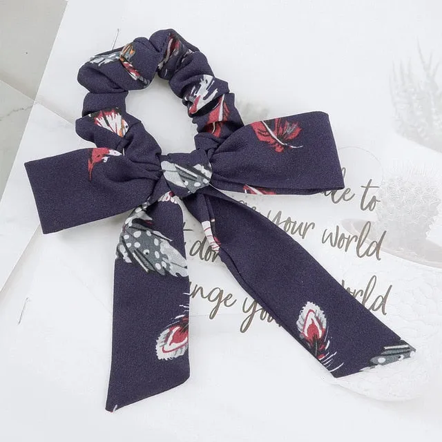 AWAYT Bow Streamers Hair Ring Fashion Ribbon Girl Hair Bands Scrunchies Horsetail Tie Solid Headwear Hair Accessories