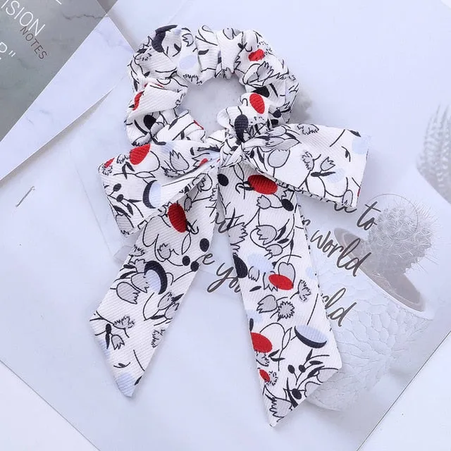 AWAYT Bow Streamers Hair Ring Fashion Ribbon Girl Hair Bands Scrunchies Horsetail Tie Solid Headwear Hair Accessories
