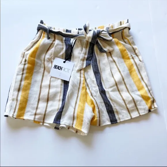 Beach Riot Size Aubrey Yellow Striped Tie Shorts