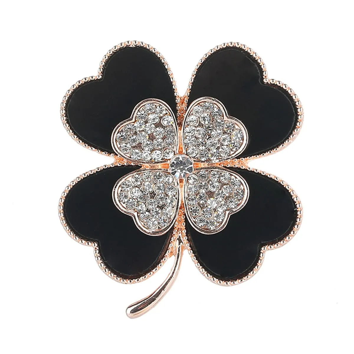 Black & Cubic Zirconia Clover Brooch