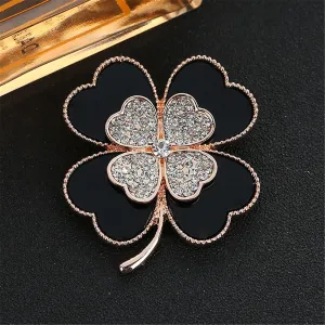 Black & Cubic Zirconia Clover Brooch