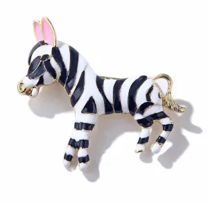 Black & White Enamel Zebra Brooch