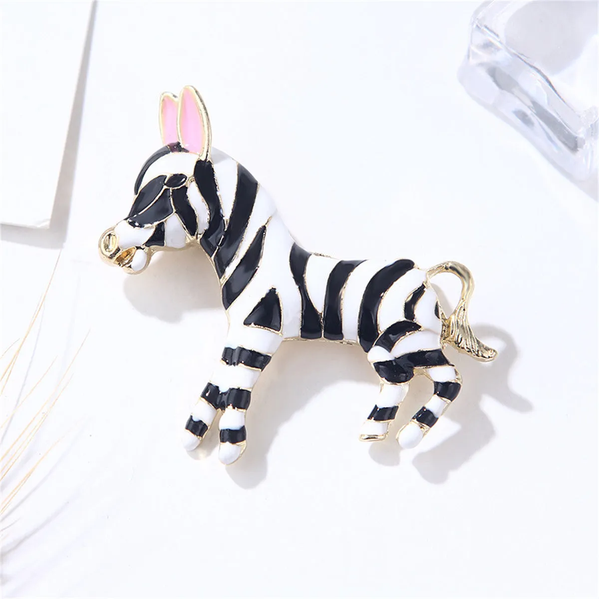 Black & White Enamel Zebra Brooch