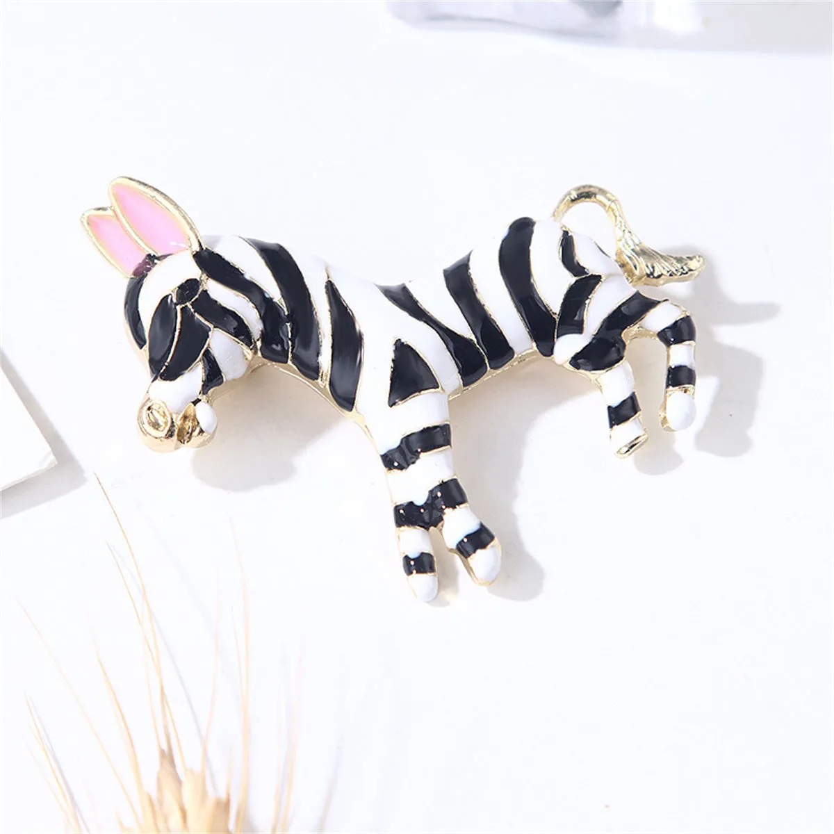 Black & White Enamel Zebra Brooch
