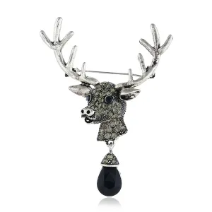 Black Crystal & Silver-Plated Cubic Zirconia-Accent Reindeer Brooch