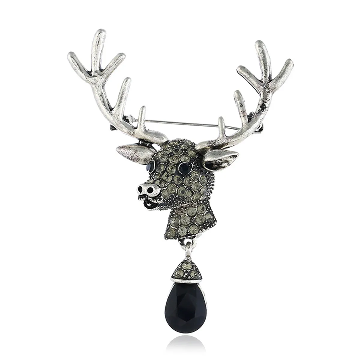 Black Crystal & Silver-Plated Cubic Zirconia-Accent Reindeer Brooch