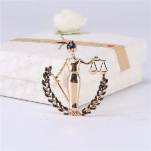 Black Enamel & 18K Gold-Plated Libra Figure Brooch
