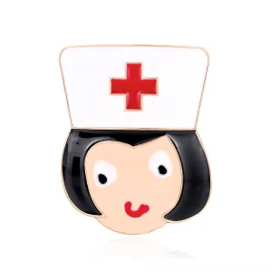 Black Enamel & 18K Gold-Plated Nurse Brooch