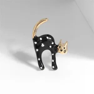 Black Enamel & 18K Gold-Plated Spot Cat Brooch