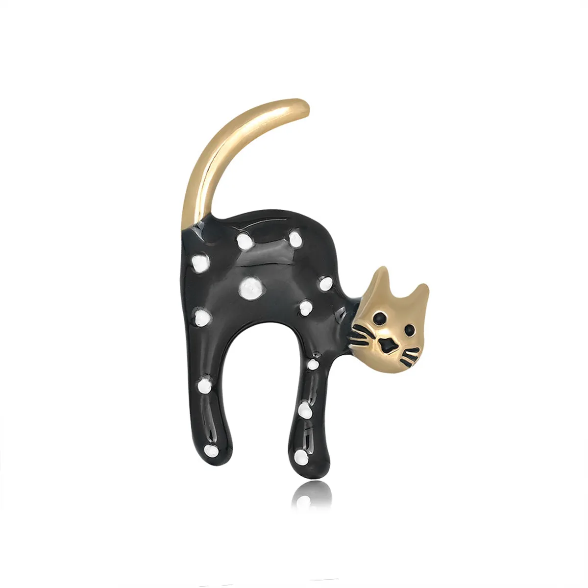 Black Enamel & 18K Gold-Plated Spot Cat Brooch