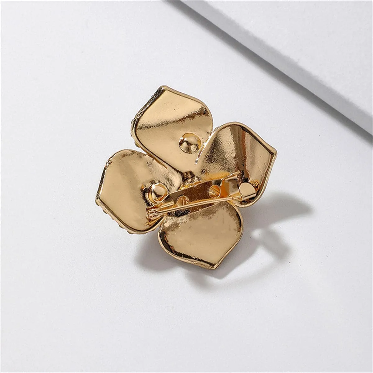 Black Enamel & Pearl 18K Gold-Plated Camellia Flower Brooch