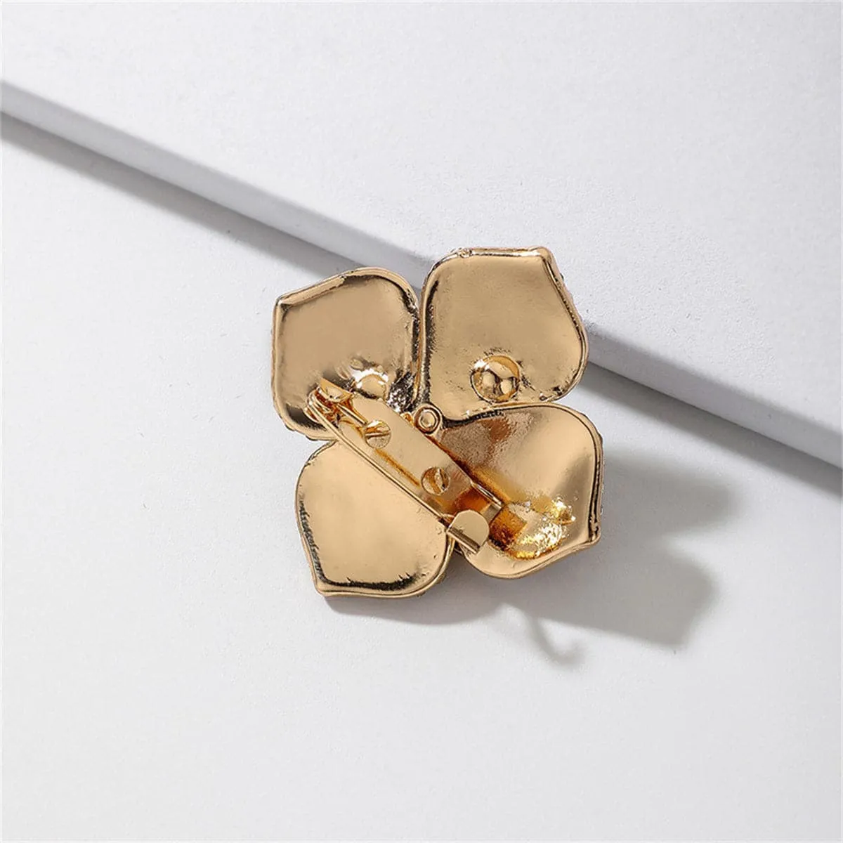Black Enamel & Pearl 18K Gold-Plated Camellia Flower Brooch
