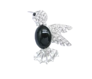 Black Faux Crystal Bird brooch