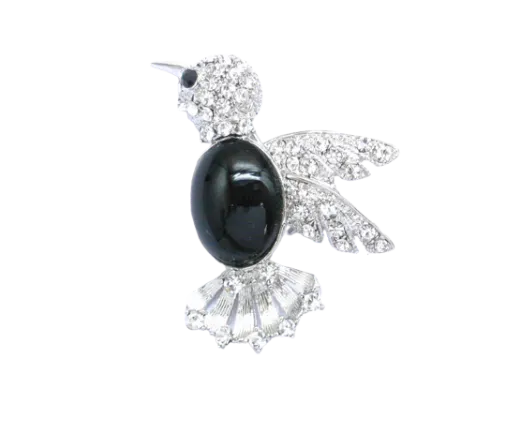 Black Faux Crystal Bird brooch