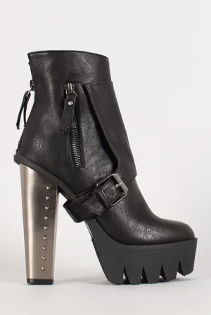 Black Metal Studded Heel Bootie