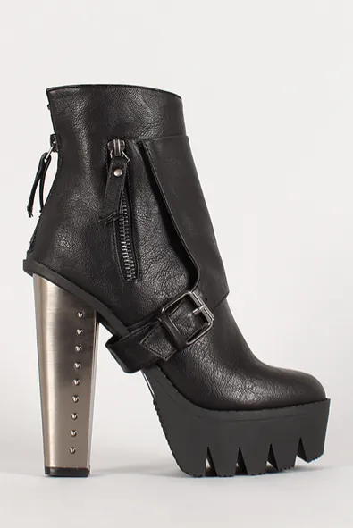 Black Metal Studded Heel Bootie