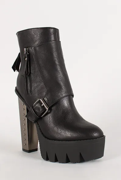 Black Metal Studded Heel Bootie