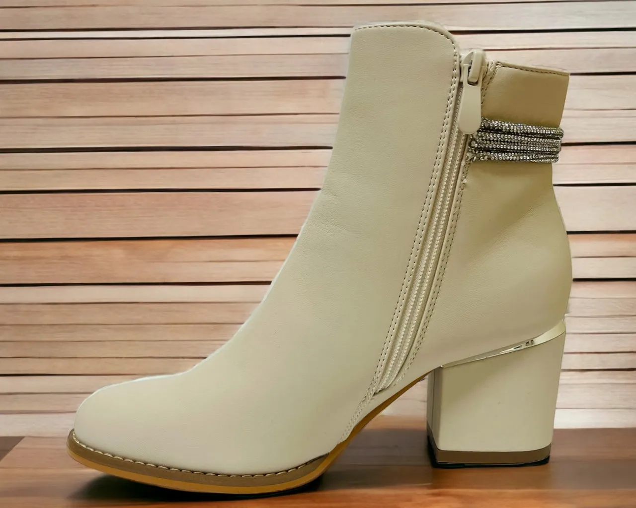 Block Heel Diamante Details Ankle Boots