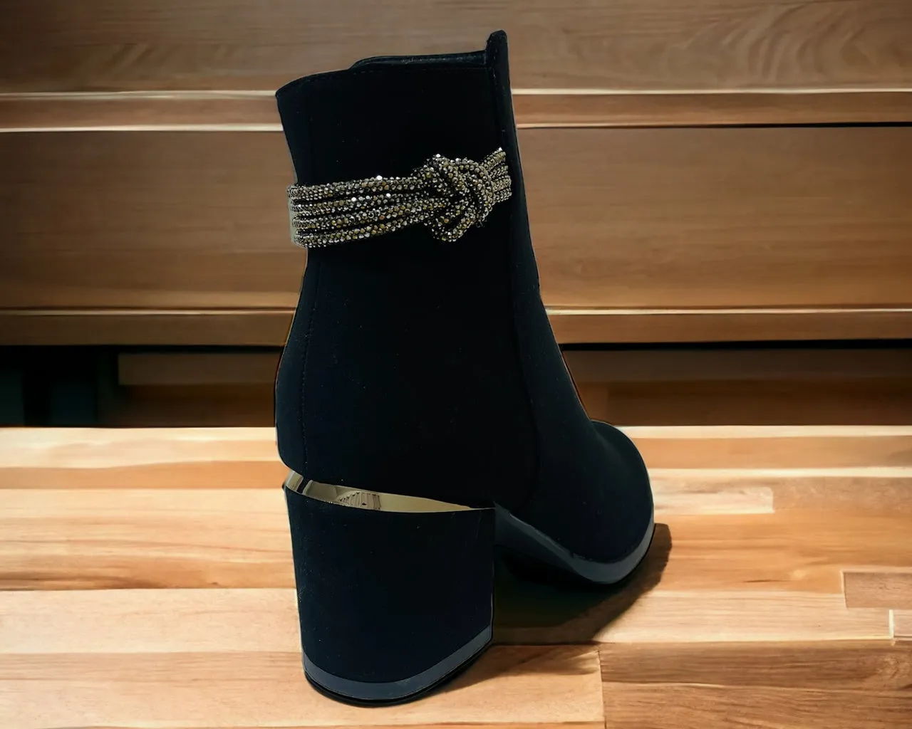 Block Heel Diamante Details Ankle Boots