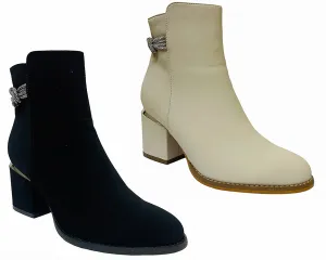 Block Heel Diamante Details Ankle Boots