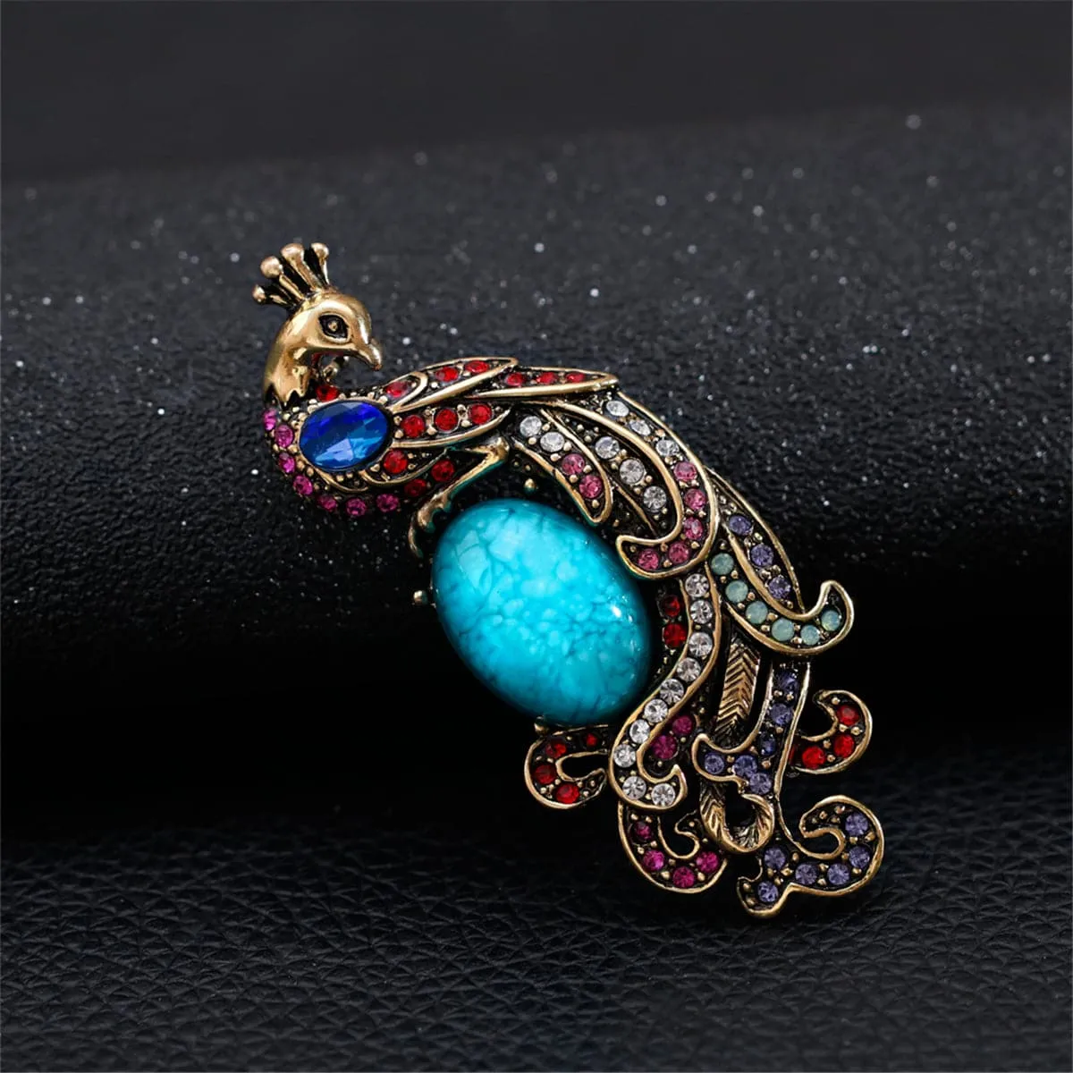 Blue & Pink Cubic Zirconia & 18K Gold-Plated Peacock Brooch