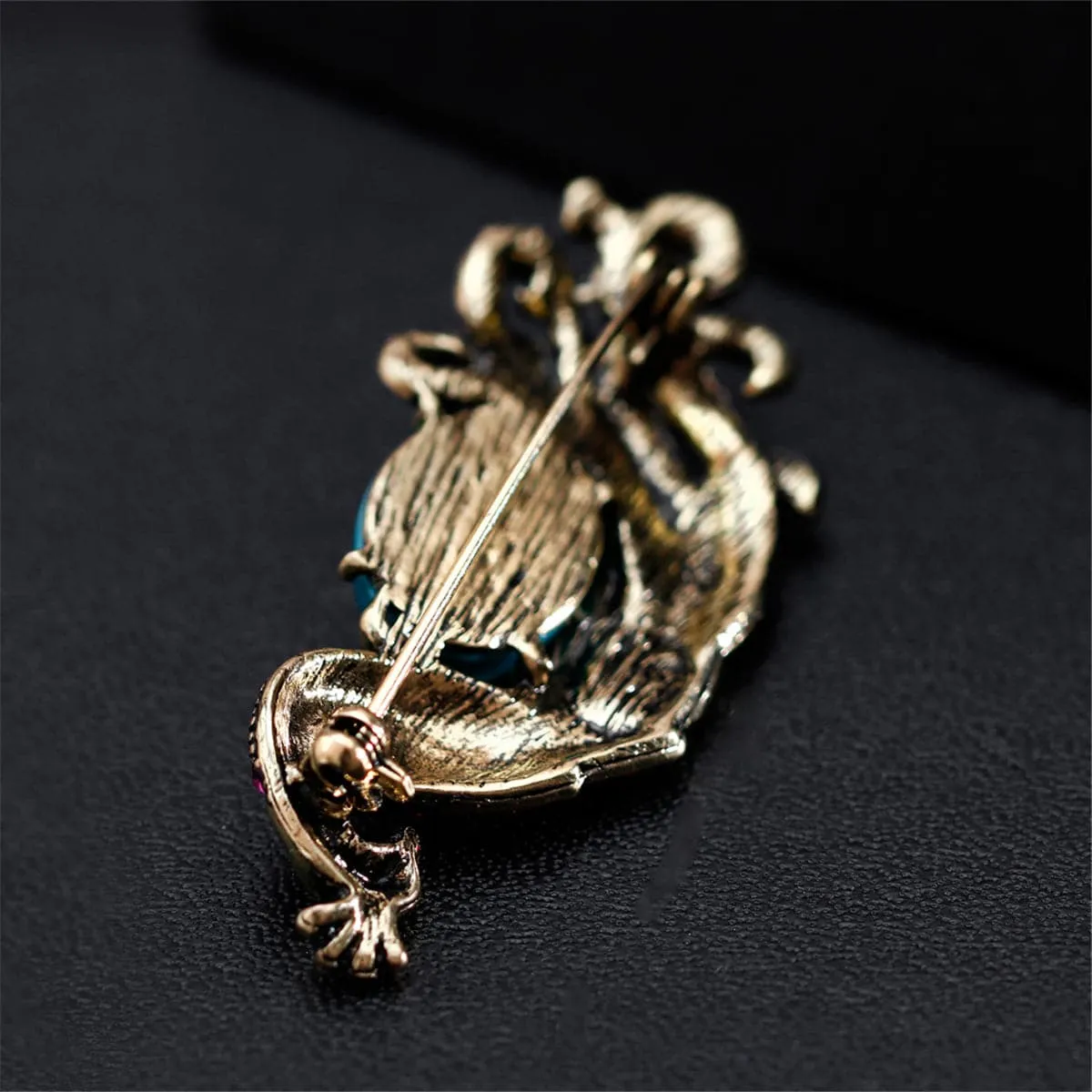 Blue & Pink Cubic Zirconia & 18K Gold-Plated Peacock Brooch