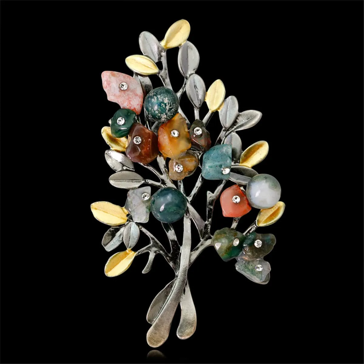 Blue & Pink Cubic Zirconia Two-Tone Botany Brooch