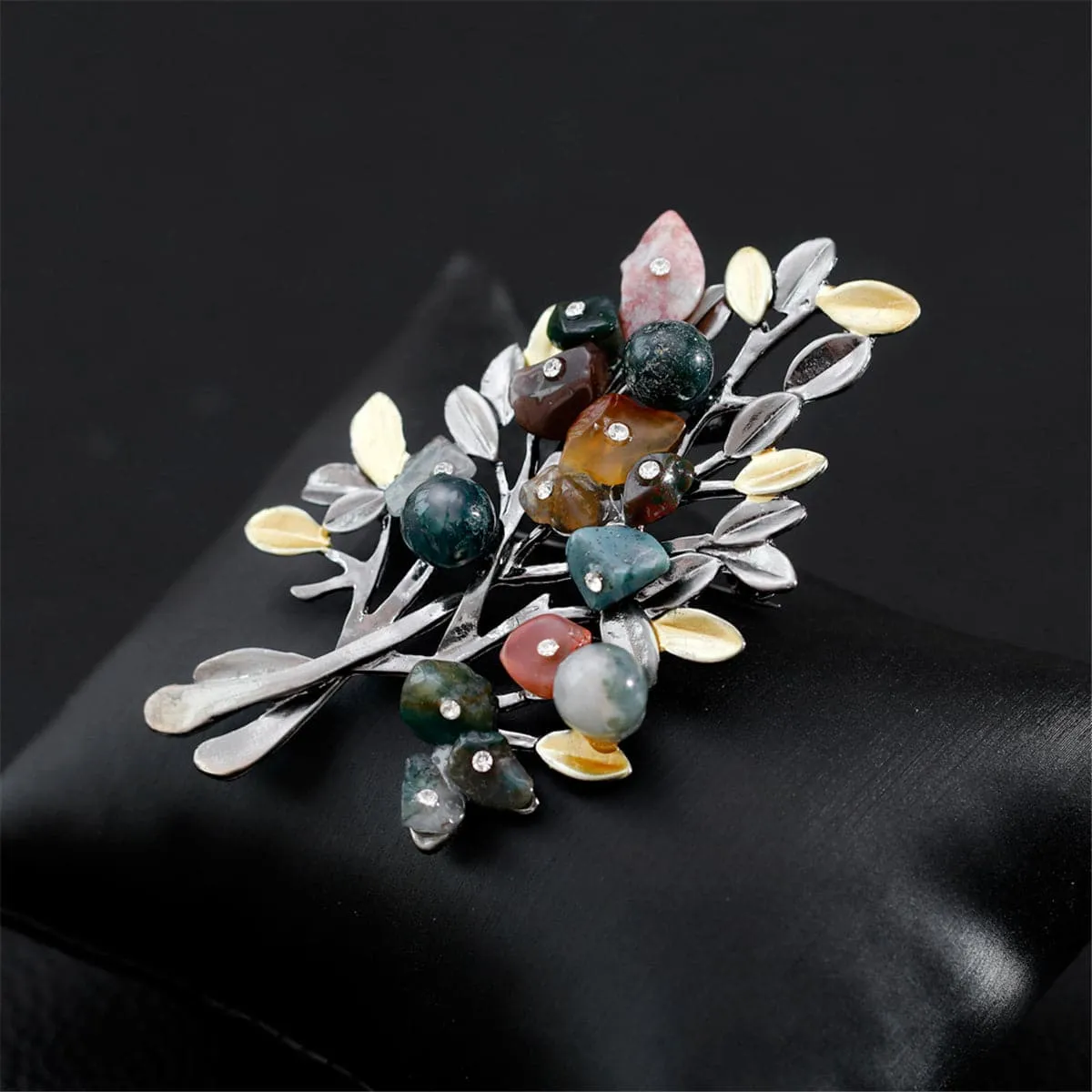 Blue & Pink Cubic Zirconia Two-Tone Botany Brooch