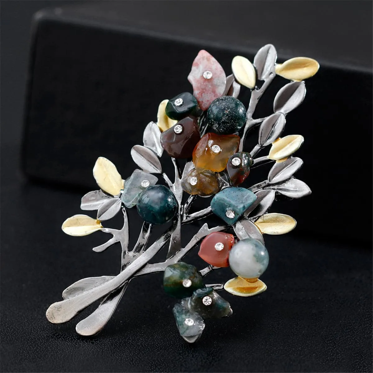Blue & Pink Cubic Zirconia Two-Tone Botany Brooch