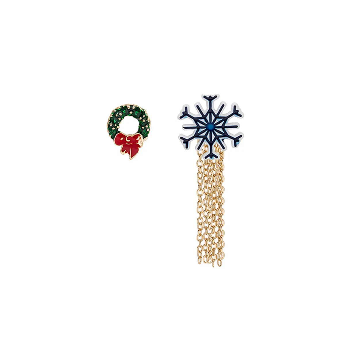 Blue Enamel & 18K Gold-Plated Bow Snowflake Tassel Brooch Set