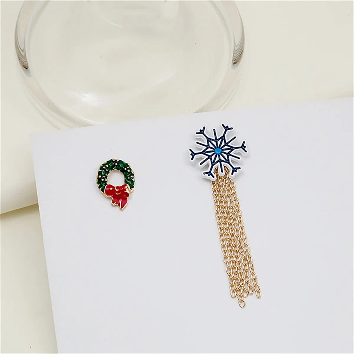 Blue Enamel & 18K Gold-Plated Bow Snowflake Tassel Brooch Set