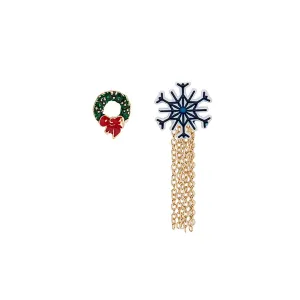 Blue Enamel & 18K Gold-Plated Bow Snowflake Tassel Brooch Set