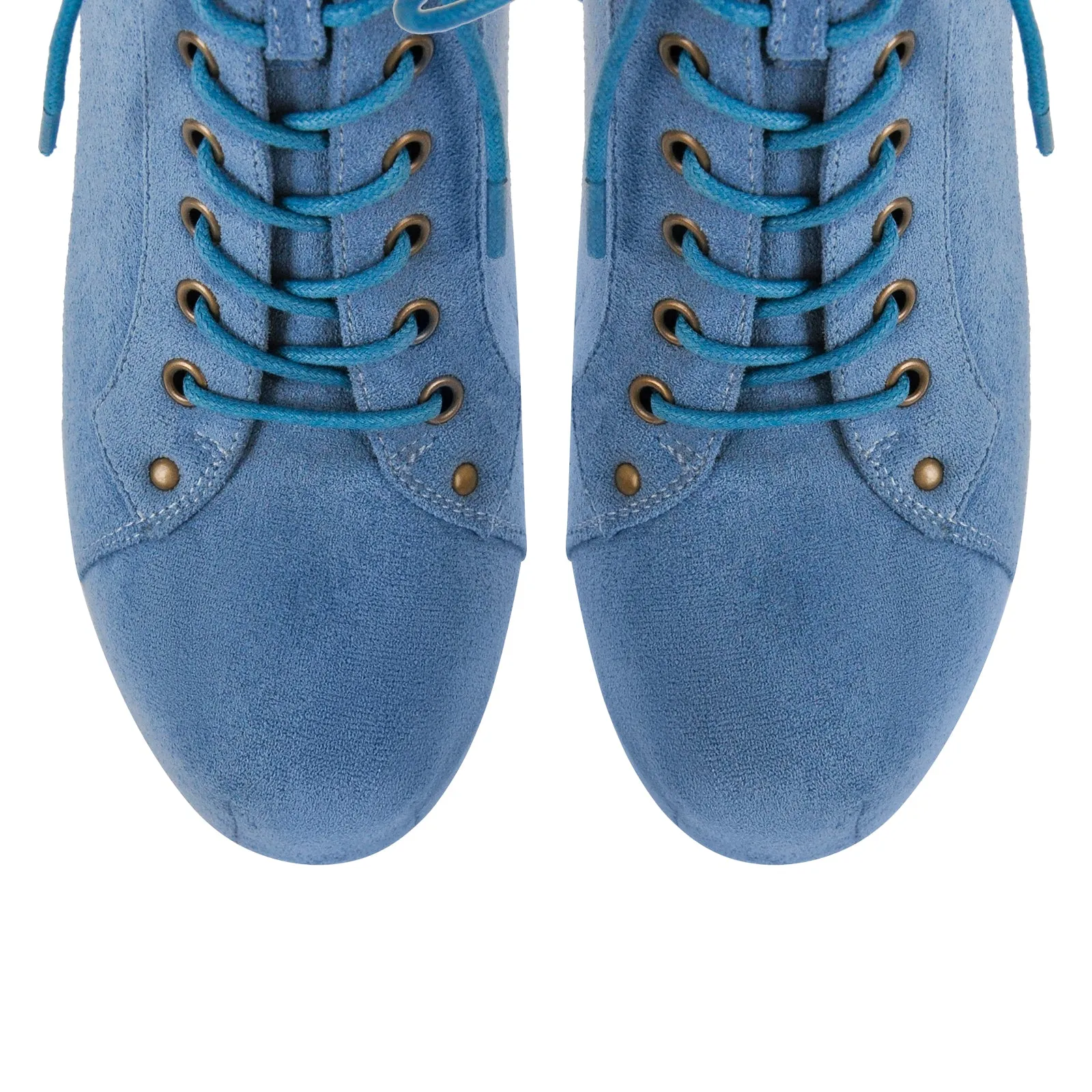 Blue Suede Platform Chunky Heel Ankle Boots