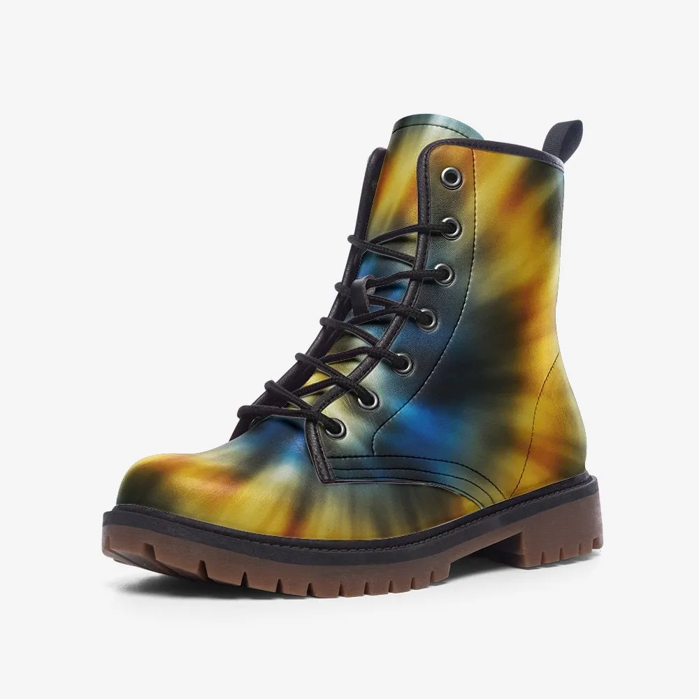Blue Yellow Tie Die Vegan Leather Unisex Boots