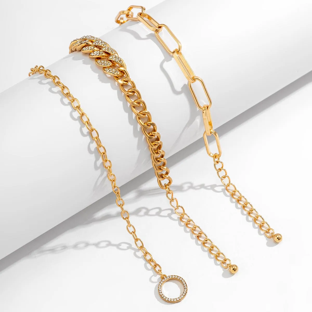 Bohemia CZ Inlaid Toggle Clasp Cable Curb Chain Stackable Anklet Set