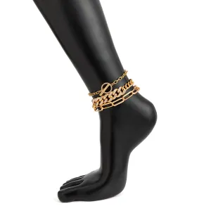 Bohemia CZ Inlaid Toggle Clasp Cable Curb Chain Stackable Anklet Set