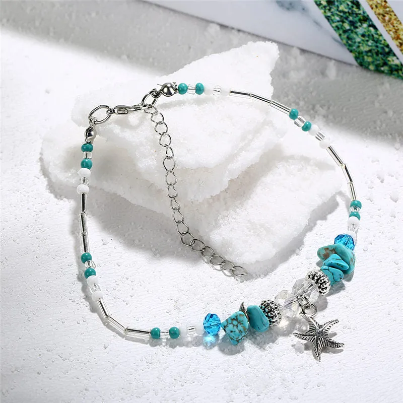 Bohemian Starfish Beads Stone Anklet